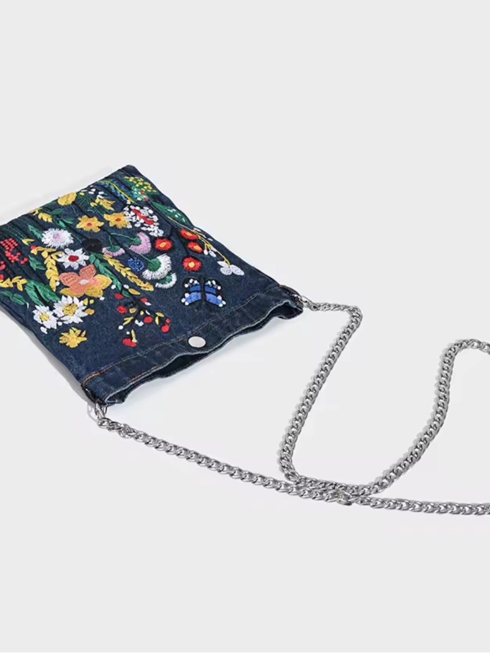 & Other Stories Embroidered Denim Crossbody Bag - Blue with Multicolor Floral - Picture 3 of 6